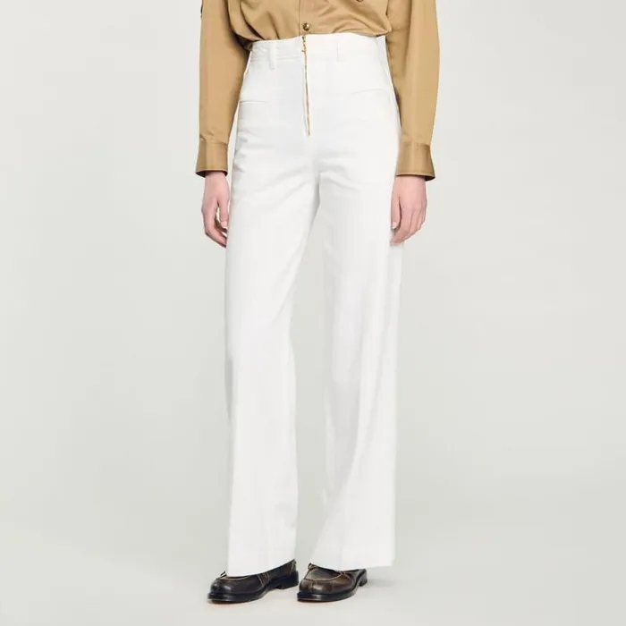 Jeans Women SANDRO Wideleg Canvas Pants White