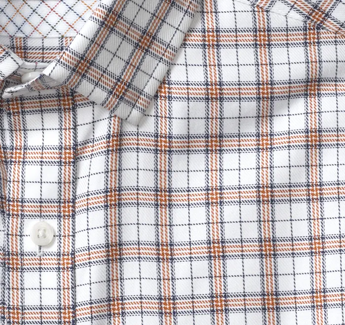 Johnston and Murphy Apparel Men Premium Cotton Shirts RustNavy Double Windowpane