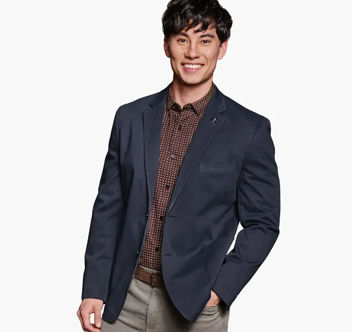 Johnston and Murphy Blazers Men Washed Cotton Blazer Navy