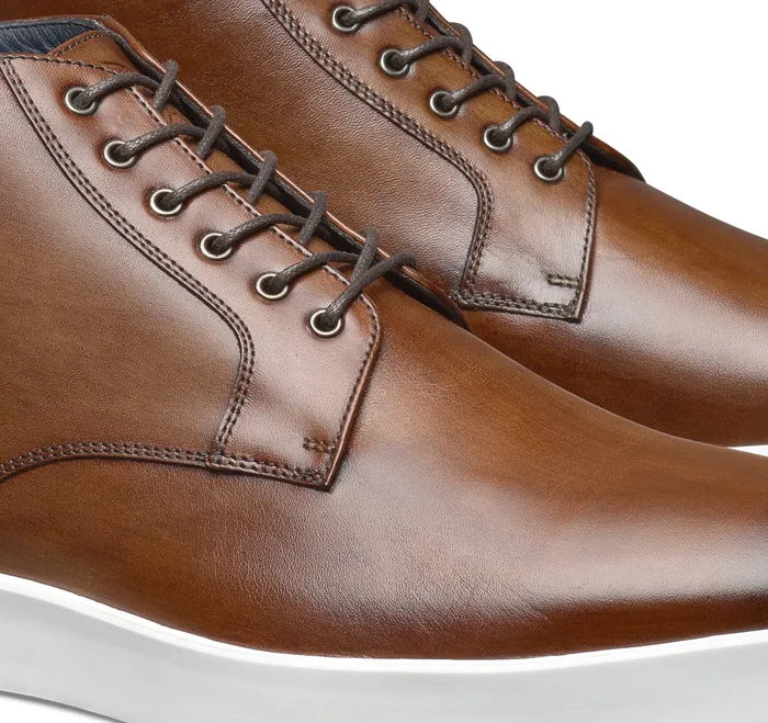 Johnston and Murphy Bolivar Plain Toe Boot Brown HandStained Calfskin Men Boots