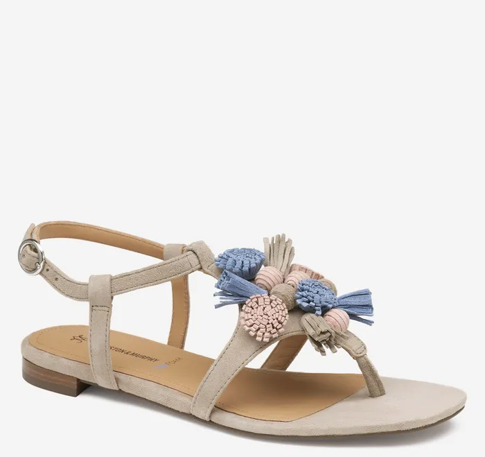 Johnston and Murphy Lilly Tassel Thong Taupe Multi Kid Suede Women Women8217s Shoes