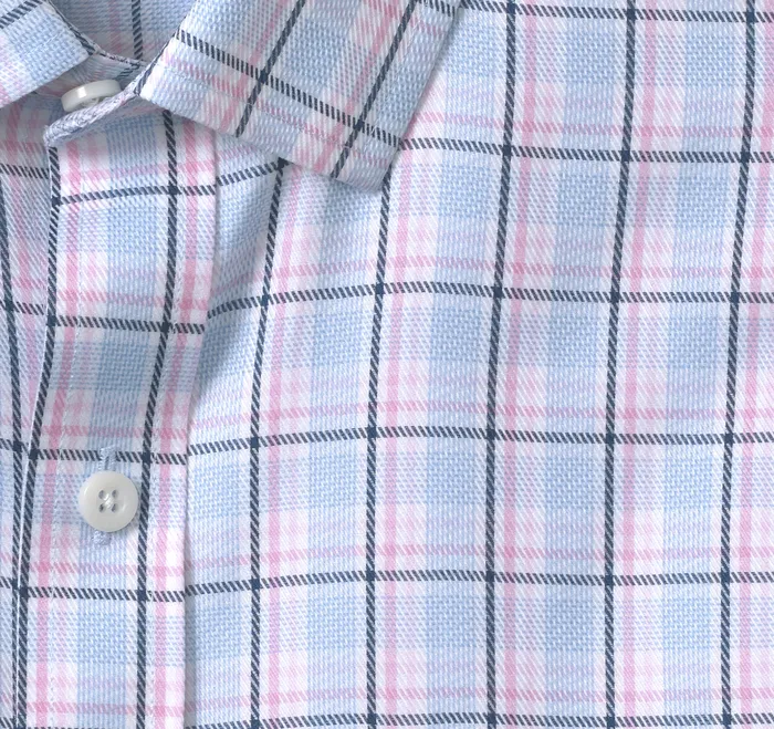 Johnston and Murphy NonIron Dress Shirt PinkBlue Twill Plaid Men Shirts