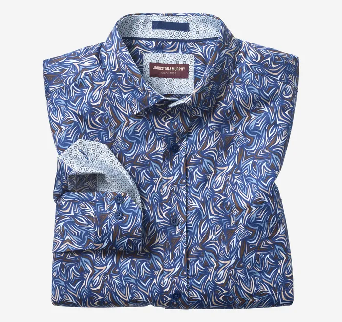 Johnston and Murphy Printed Cotton Shirt BlueBrown Abstract Angles Men Shirts