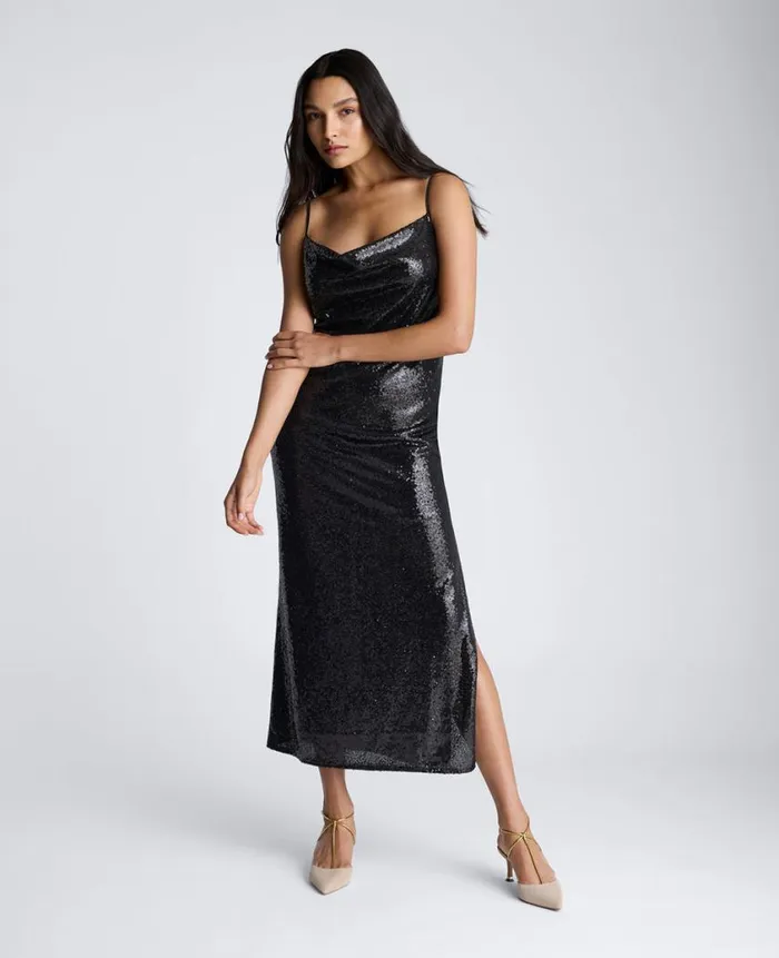 Kenneth Cole Dresses and Skirts Women Sequin Cowl Neck Maxi Slip Dress Black