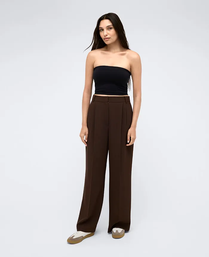 Kenneth Cole Matching Sets Women Twill High Rise Wide Leg Trouser Brown