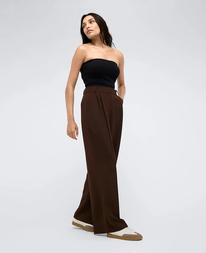 Kenneth Cole Matching Sets Women Twill High Rise Wide Leg Trouser Brown