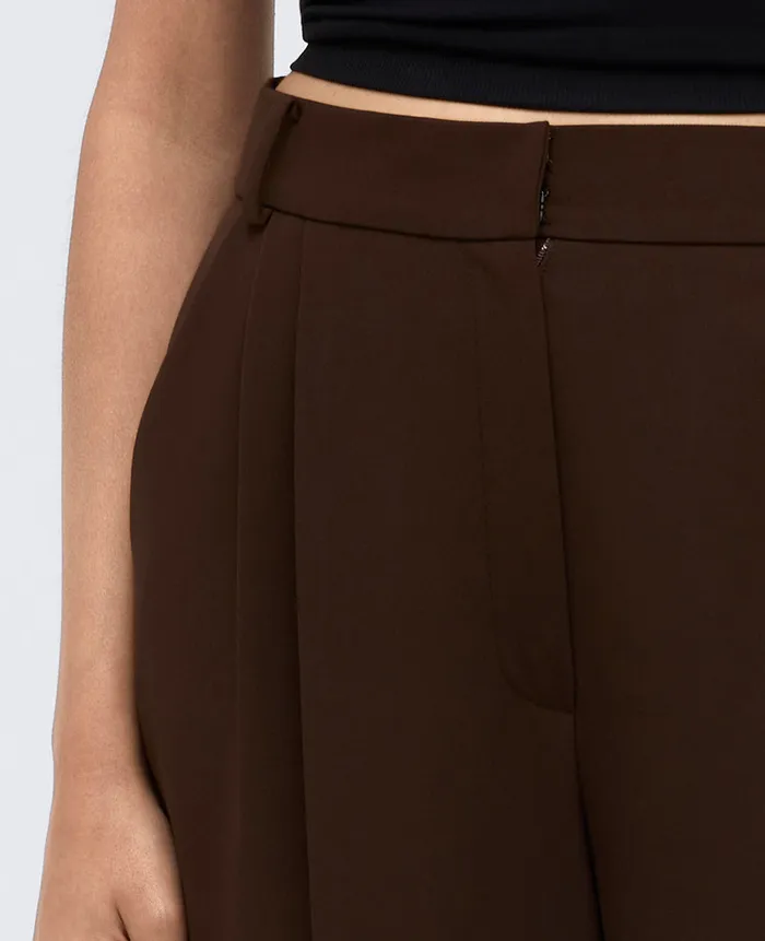 Kenneth Cole Matching Sets Women Twill High Rise Wide Leg Trouser Brown