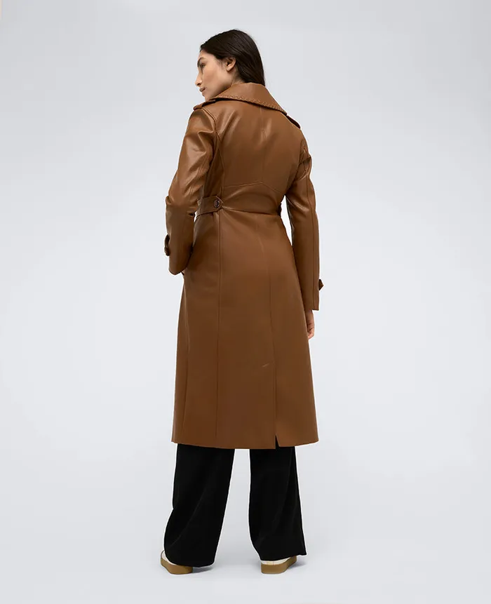 Kenneth Cole Outerwear Women Faux Leather Belted Trench Brown Kenneth Cole Outerwear Women Faux Leather Belted Trench Brown