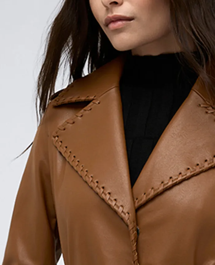 Kenneth Cole Outerwear Women Faux Leather Belted Trench Brown Kenneth Cole Outerwear Women Faux Leather Belted Trench Brown