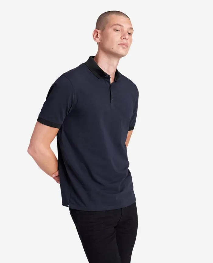 Kenneth Cole Polos and TShirts Men Colorblock Collar Solid Short Sleeve Polo Blue