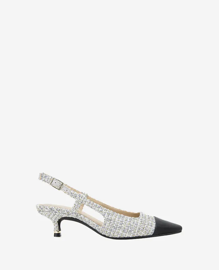 Kenneth Cole Pumps and Heels Women Martha Tweed Cap Toe Slingback Kitten Heel Grey