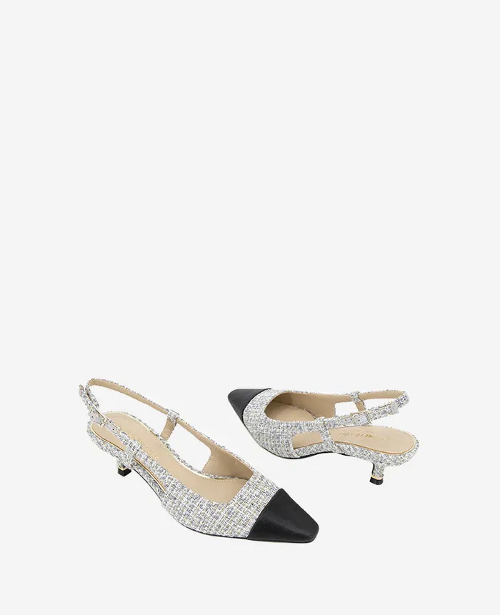 Kenneth Cole Pumps and Heels Women Martha Tweed Cap Toe Slingback Kitten Heel Grey Kenneth Cole Pumps and Heels Women Martha Tweed Cap Toe Slingback Kitten Heel Grey