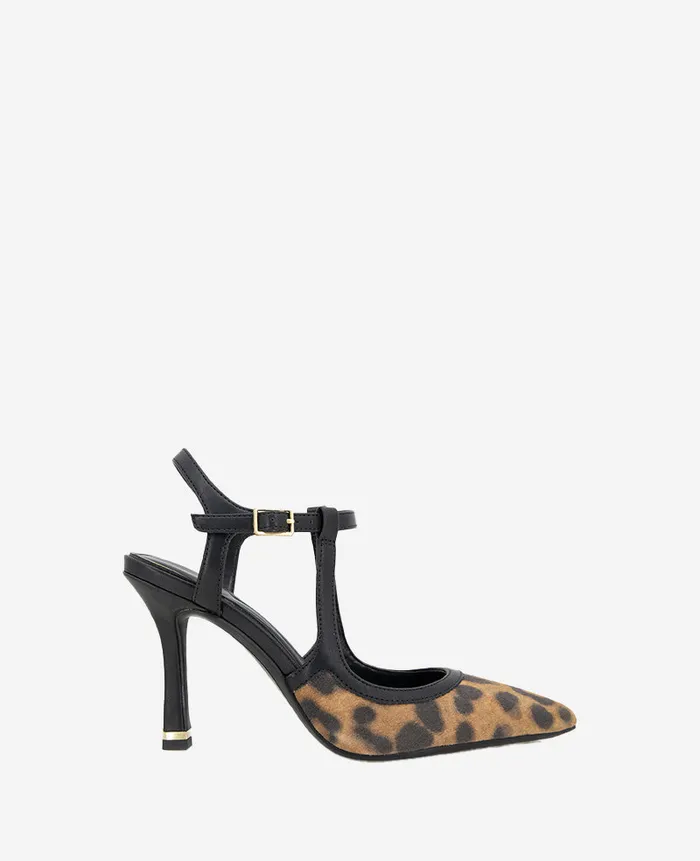 Kenneth Cole Pumps and Heels Women Romi Leopard Suede Ankle Slingback Heel Brown
