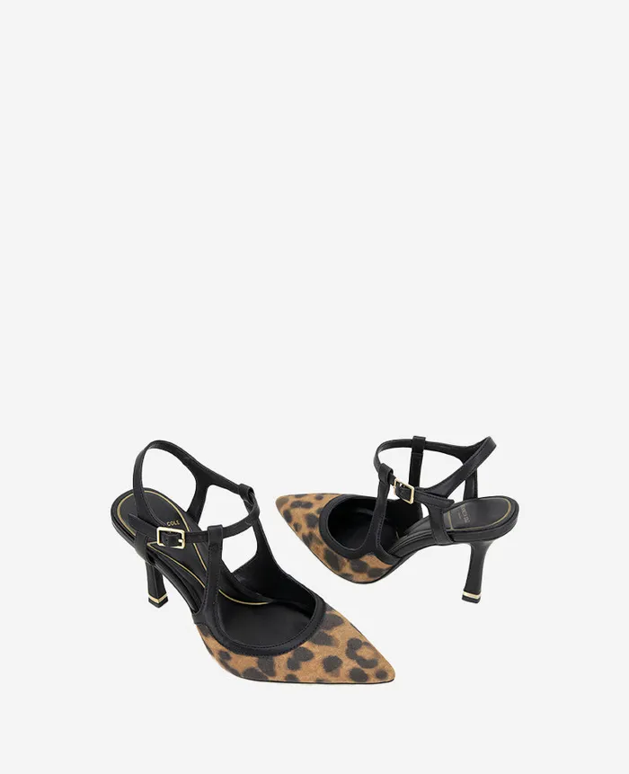 Kenneth Cole Pumps and Heels Women Romi Leopard Suede Ankle Slingback Heel Brown