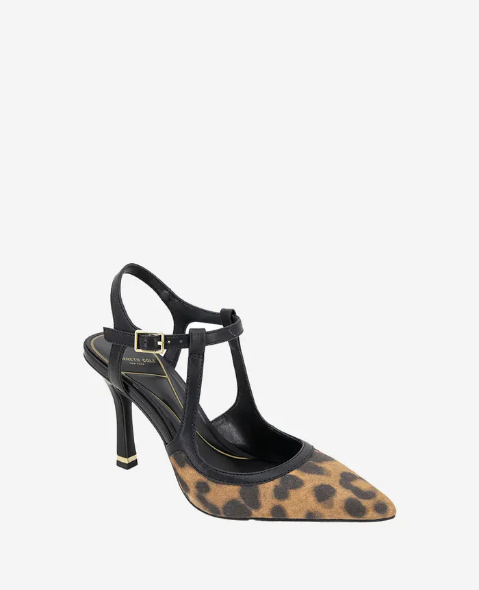 Kenneth Cole Pumps and Heels Women Romi Leopard Suede Ankle Slingback Heel Brown