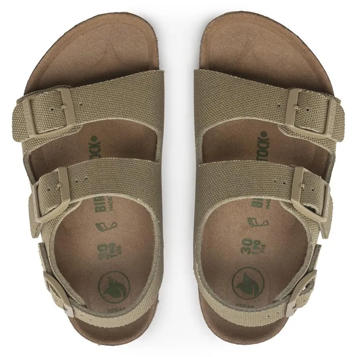 Kids Birkenstock TwoStrap Milano Vegan Faded Khaki