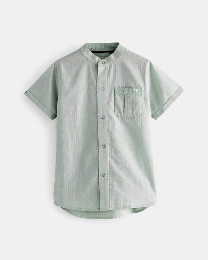 Kids COSTICA 8211 Short Sleeve Grandad Collar Shirt Green Ted Baker Tops