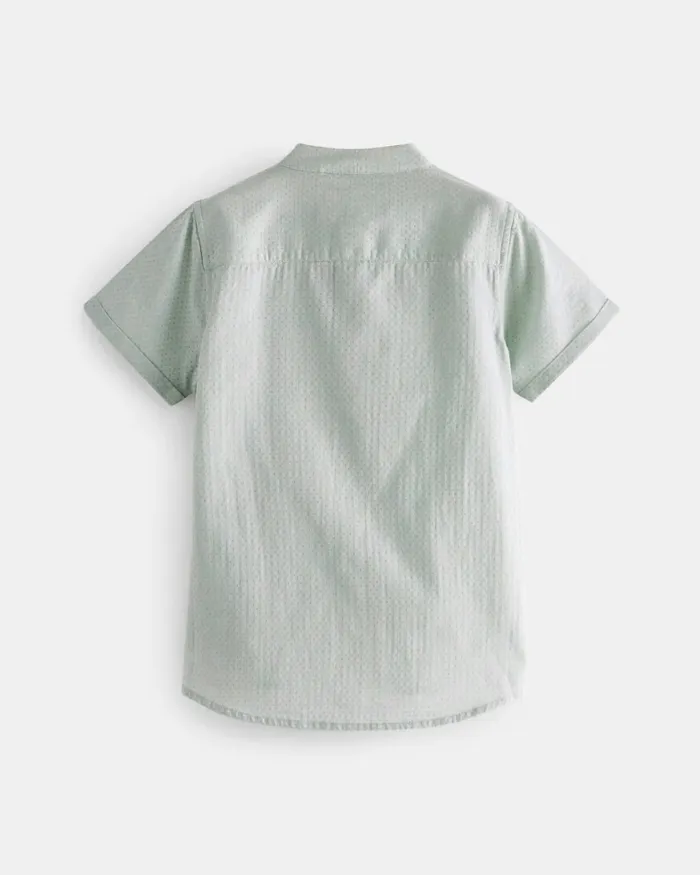 Kids COSTICA 8211 Short Sleeve Grandad Collar Shirt Green Ted Baker Tops