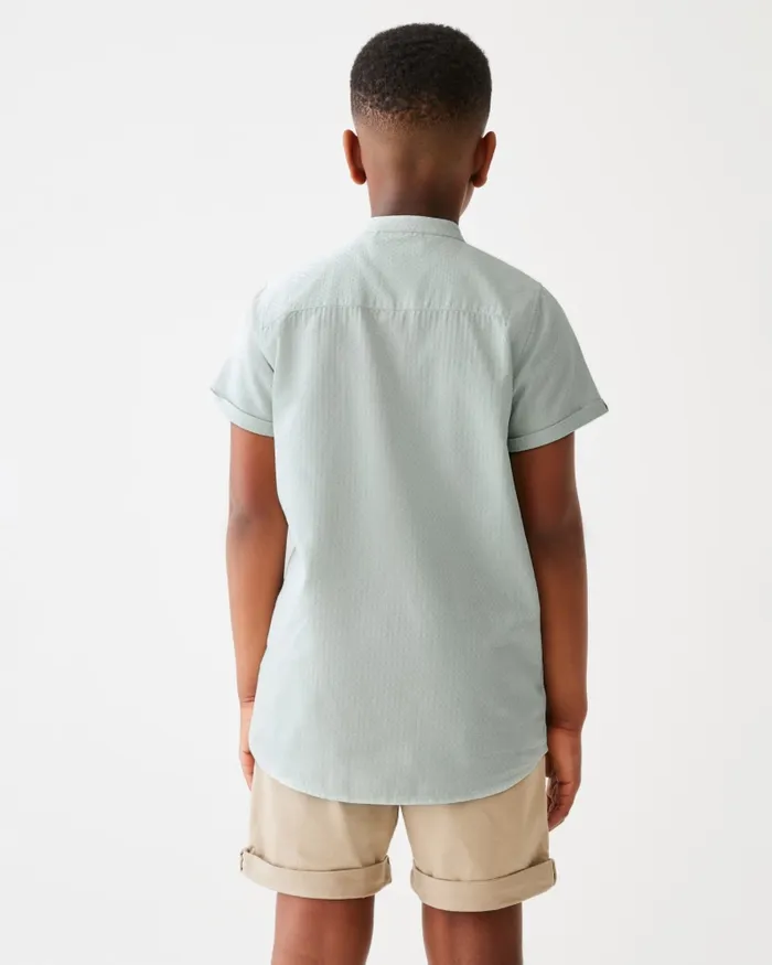 Kids COSTICA 8211 Short Sleeve Grandad Collar Shirt Green Ted Baker Tops