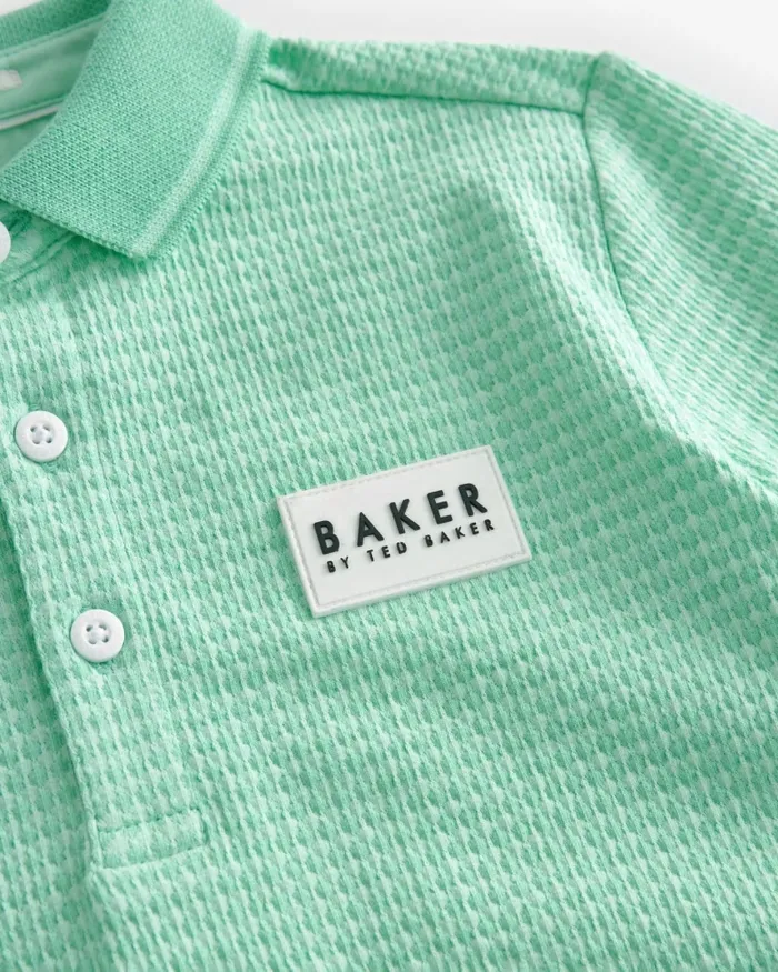 Kids DECEBAL 8211 Textured Polo Shirt With Logo Patch Green Ted Baker Tops