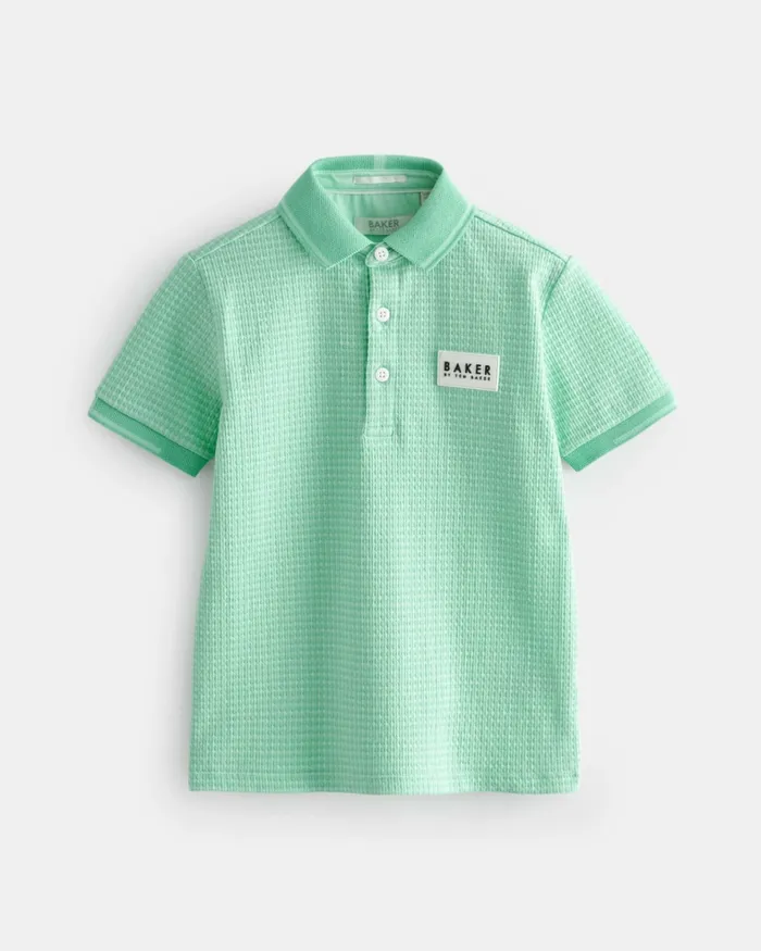 Kids DECEBAL 8211 Textured Polo Shirt With Logo Patch Green Ted Baker Tops Kids DECEBAL 8211 Textured Polo Shirt With Logo Patch Green Ted Baker Tops