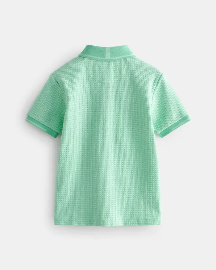 Kids DECEBAL 8211 Textured Polo Shirt With Logo Patch Green Ted Baker Tops Kids DECEBAL 8211 Textured Polo Shirt With Logo Patch Green Ted Baker Tops