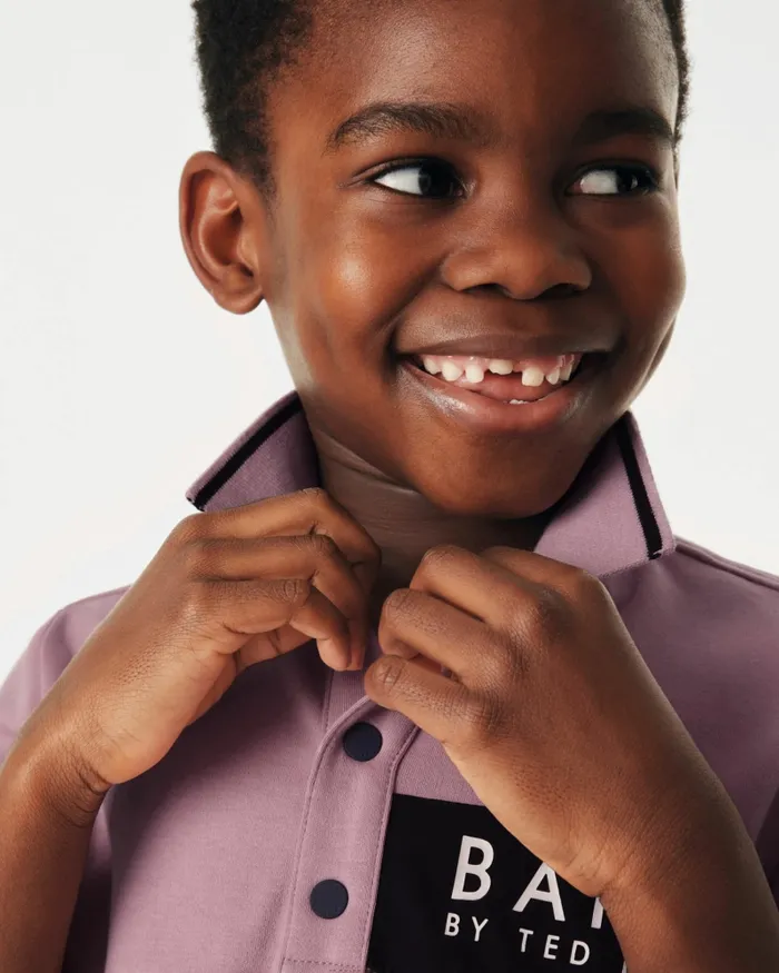 Kids DORU 8211 Branded Panel Cotton Polo Shirt Pink Ted Baker Tops