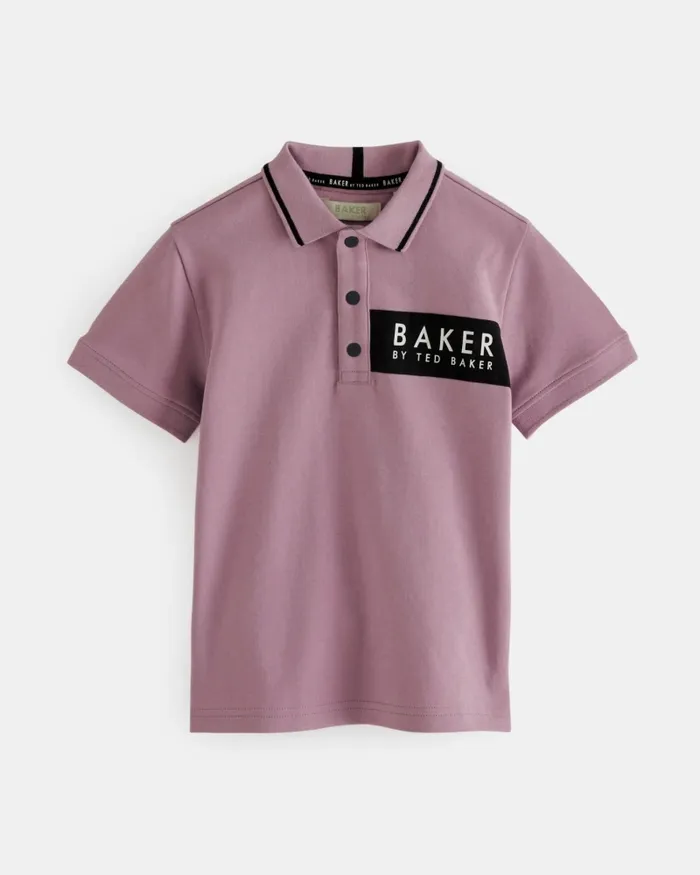 Kids DORU 8211 Branded Panel Cotton Polo Shirt Pink Ted Baker Tops