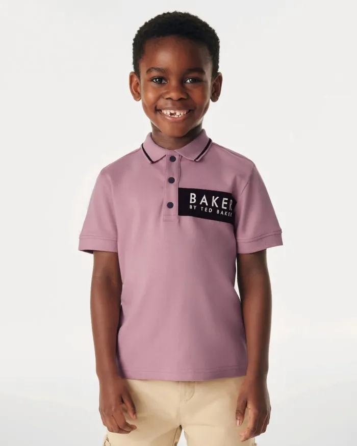 Kids DORU 8211 Branded Panel Cotton Polo Shirt Pink Ted Baker Tops