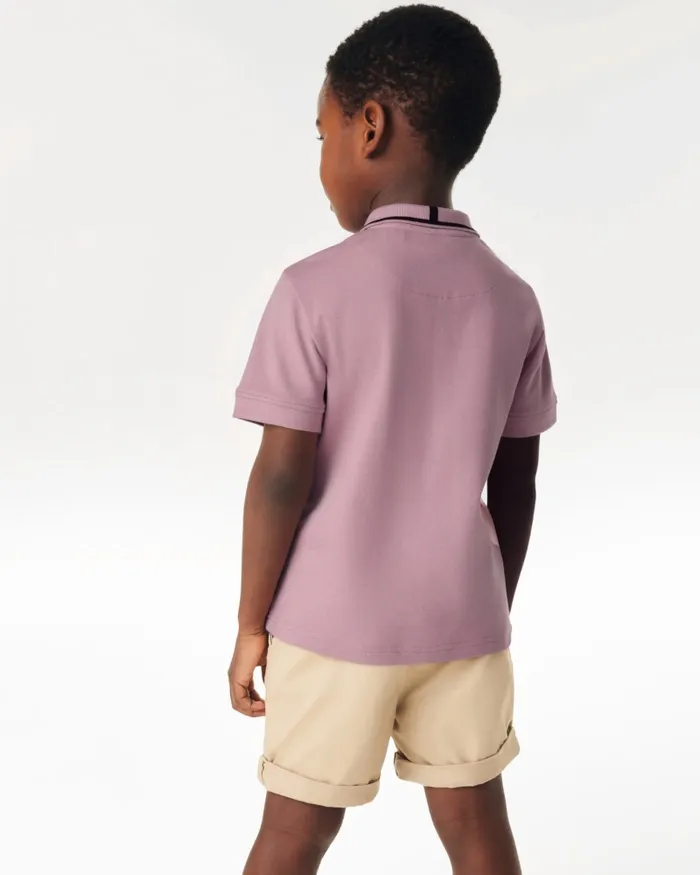 Kids DORU 8211 Branded Panel Cotton Polo Shirt Pink Ted Baker Tops