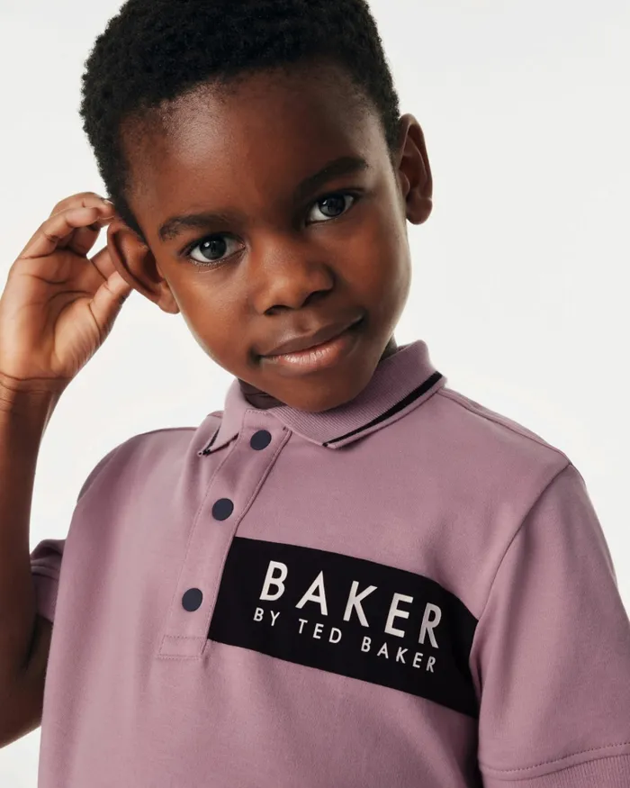 Kids DORU 8211 Branded Panel Cotton Polo Shirt Pink Ted Baker Tops