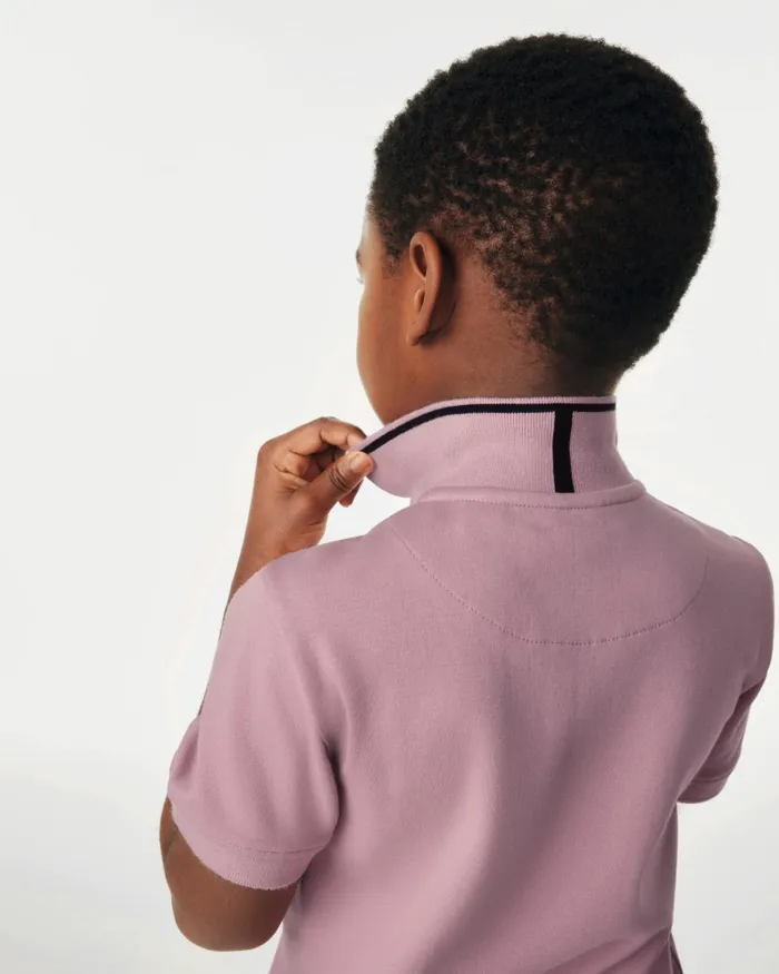 Kids DORU 8211 Branded Panel Cotton Polo Shirt Pink Ted Baker Tops