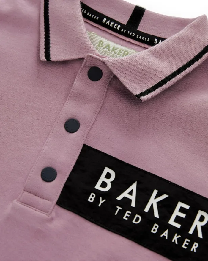 Kids DORU 8211 Branded Panel Cotton Polo Shirt Pink Ted Baker Tops