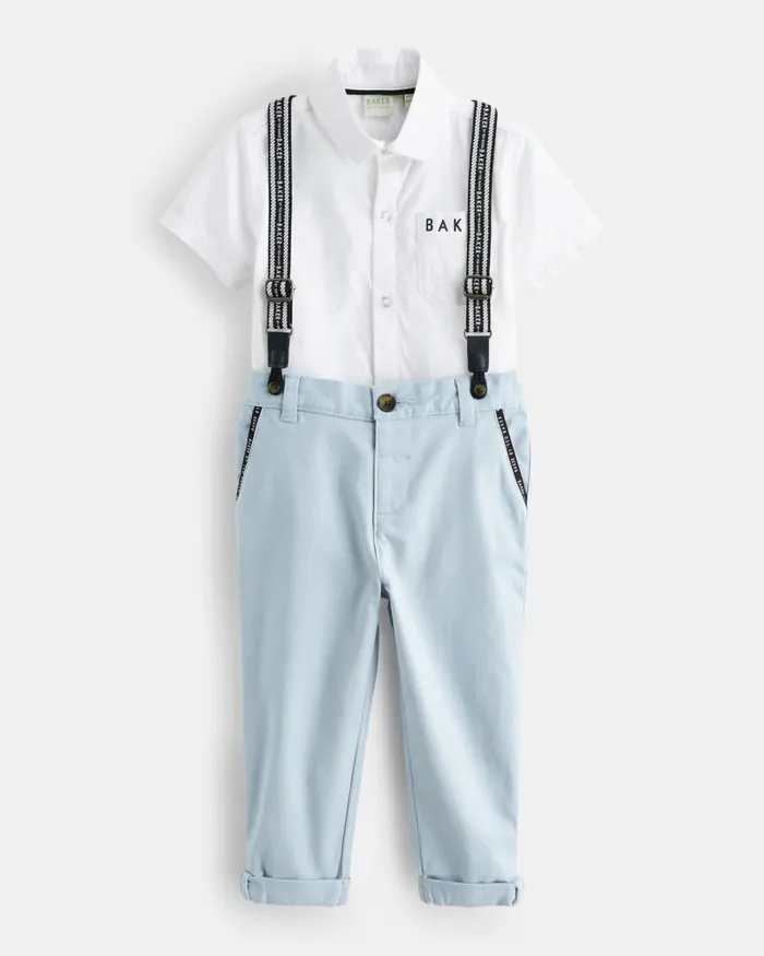 Kids HARALAM 8211 Branded Shirt Trousers And Braces Set Blue Ted Baker Baby Kids HARALAM 8211 Branded Shirt Trousers And Braces Set Blue Ted Baker Baby