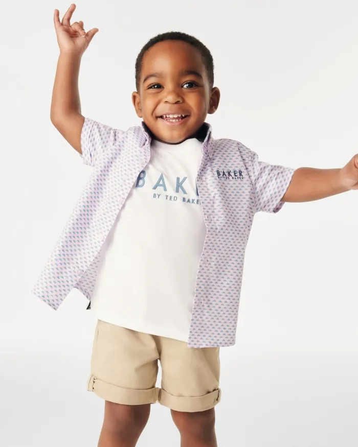 Kids IGNAT 8211 Geometric Shirt And Branded TShirt Set Pink Ted Baker Tops