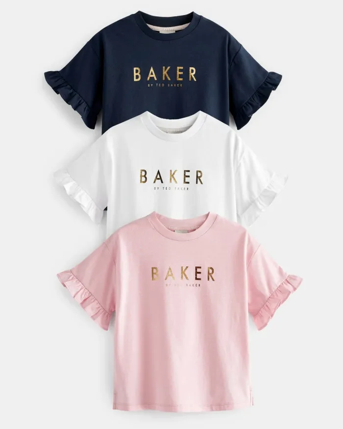 Kids POPPETT 8211 Three Pack Of Logo Frill Sleeve TShirts Multicoloured Ted Baker Playsuits and Sets Kids POPPETT 8211 Three Pack Of Logo Frill Sleeve TShirts Multicoloured Ted Baker Playsuits and Sets