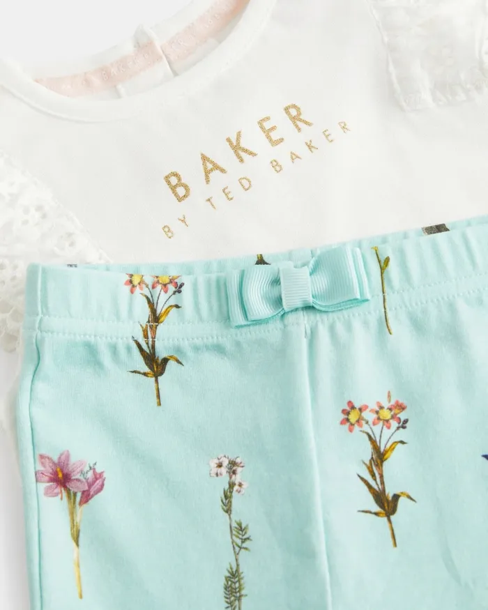 Kids SZOE 8211 Broderie Detail Top And Leggings Set Mint Ted Baker Playsuits and Sets