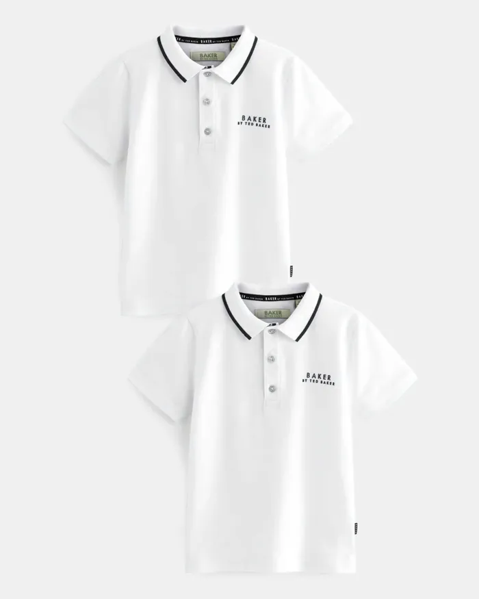 Kids VASIL 8211 Two Pack Of Branded Polo Shirts White Ted Baker Tops Kids VASIL 8211 Two Pack Of Branded Polo Shirts White Ted Baker Tops
