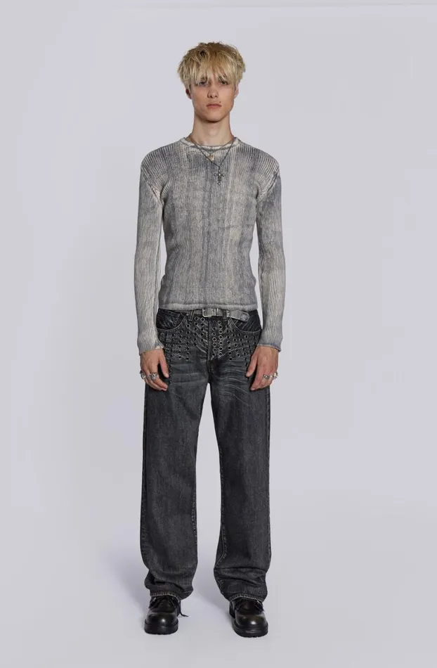 Knitwear Men Jaded London Dirty White Scrape Knit