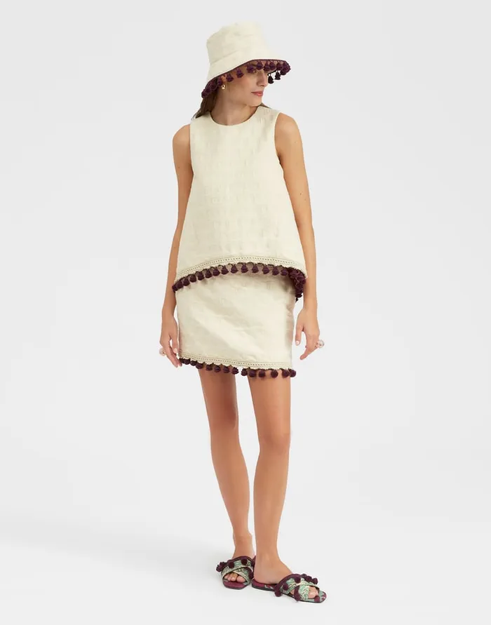 La Doublej Baia Mini Skirt Embroidered Creamy In Jacquard Women Skirts