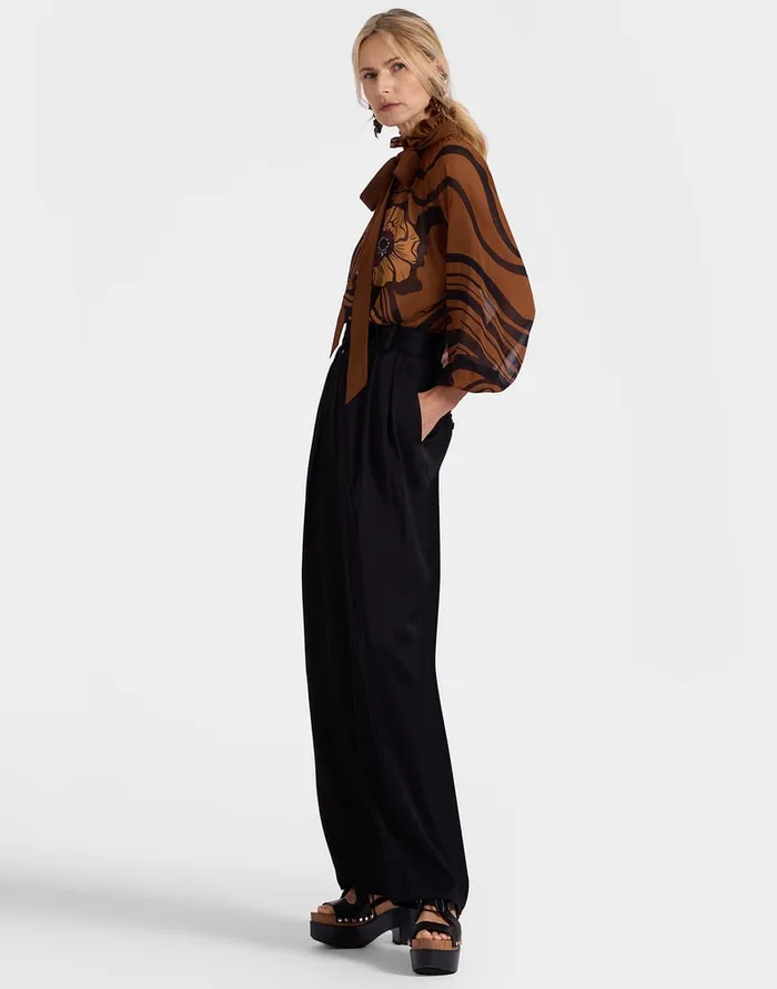 La Doublej Cerere Blouse Big Blooms Place Brown In Silk Chiffon Women Shirts and Tops