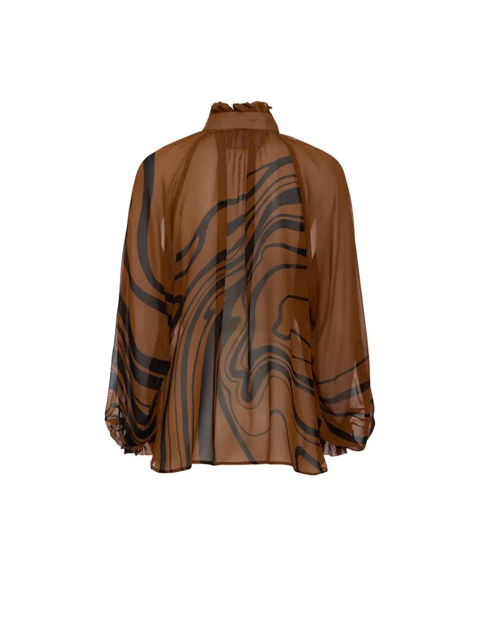 La Doublej Cerere Blouse Big Blooms Place Brown In Silk Chiffon Women Shirts and Tops