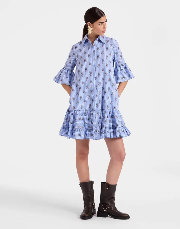 La Doublej Choux Dress Gryphos Light Blue In Cotton Poplin Women Dresses
