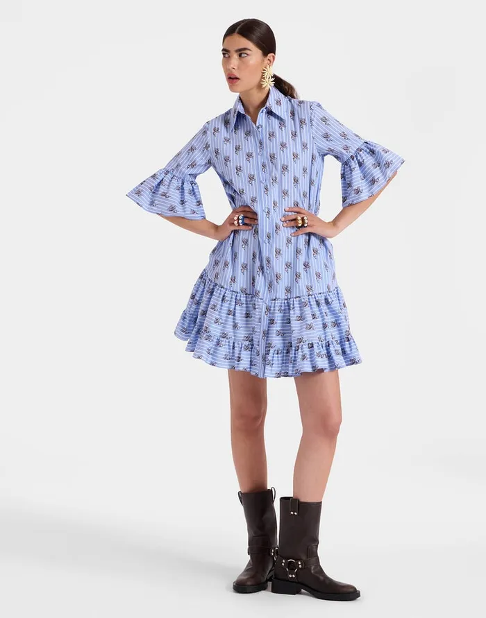 La Doublej Choux Dress Gryphos Light Blue In Cotton Poplin Women Dresses