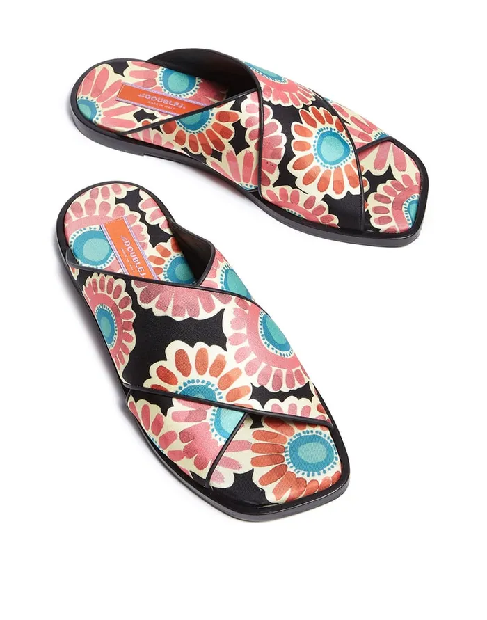 La Doublej CrissCross Sandals Crazy Daisy Black In Twill Women Shoes