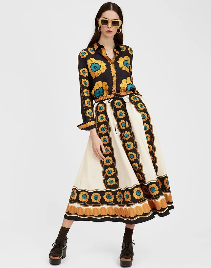 La Doublej Drawstring Skirt Daisychain Place Orange In Light Faille Women Skirts