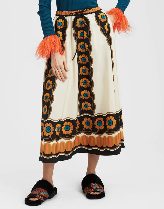 La Doublej Drawstring Skirt Daisychain Place Orange In Light Faille Women Skirts