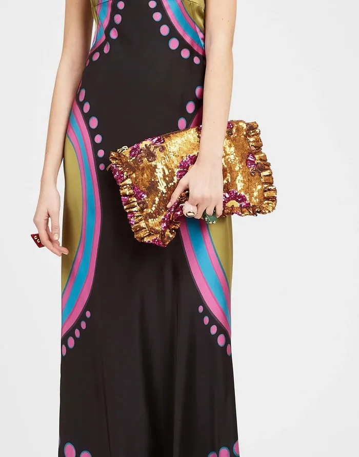 La Doublej Hand Pochette Bronze In Textured Sequins Women Bags and Pochettes