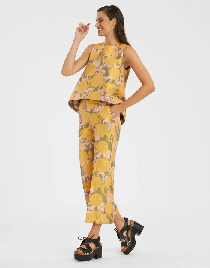 La Doublej Hendrix Pants Moonflower Yellow In Jacquard Women Shorts and Pants