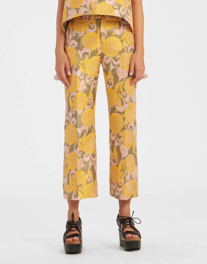La Doublej Hendrix Pants Moonflower Yellow In Jacquard Women Shorts and Pants